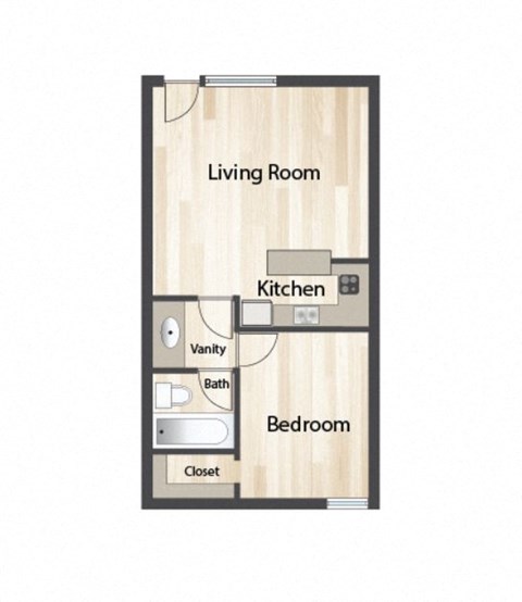 Floor plan for 1 bed, 1 bath, 540 sqft